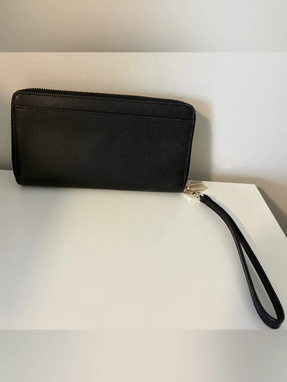 kate spade Black Zip-Around Wristlet Clutch with Gold Hardware